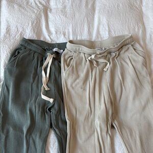 Women’s Ribbed Joggers Set - Green and Beige